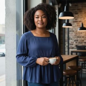 Loft L boho silky flowy dark blue gray top tunic 🧳